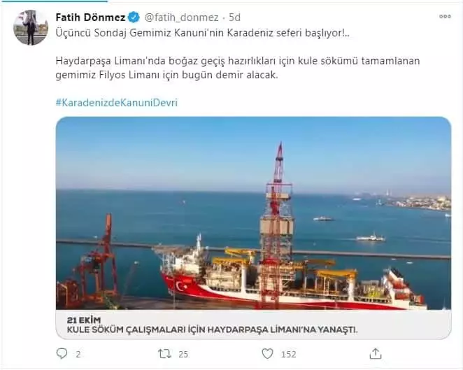 Bakan dönmez, paylaşımında 'kanuni' sondaj gemisinin görüntülerine de yer verdi