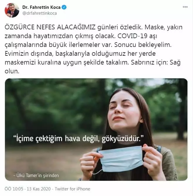 Evimizin dışında, başkalarıyla olduğumuz her yerde maskemizi kuralına uygun şekilde takalım. Sabrınız için sağ olun