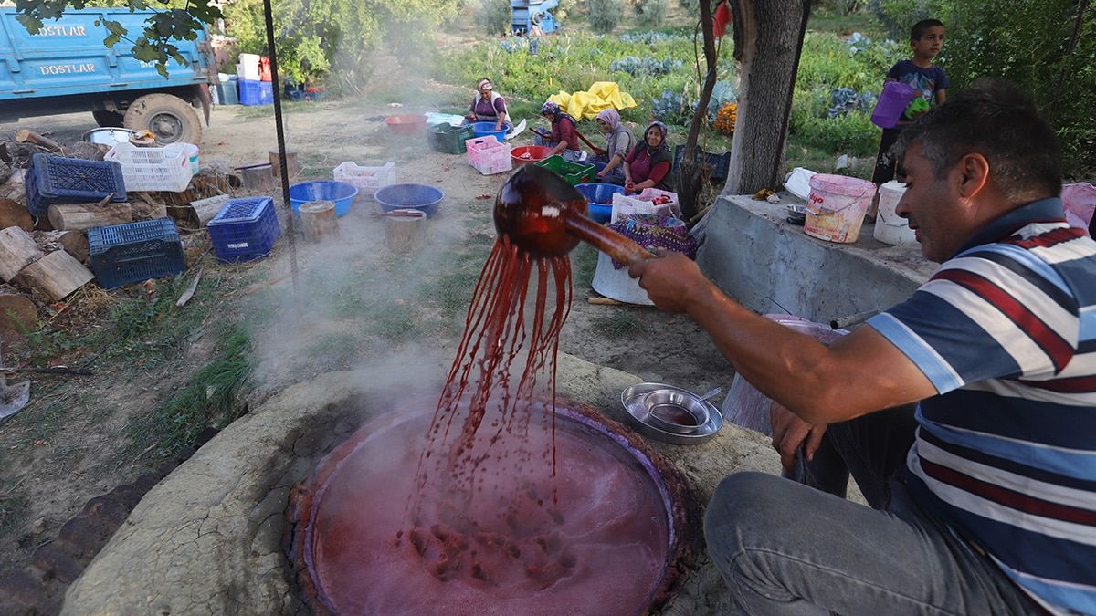 Mersin'in Gülnar ilçesinde kadınlar tarafından ağaçlardan toplanan ve ayıklanan narlar, uzun yıllardır geleneksel yöntemlerle hazırlanarak nar ekşisine dönüştürülüyor.