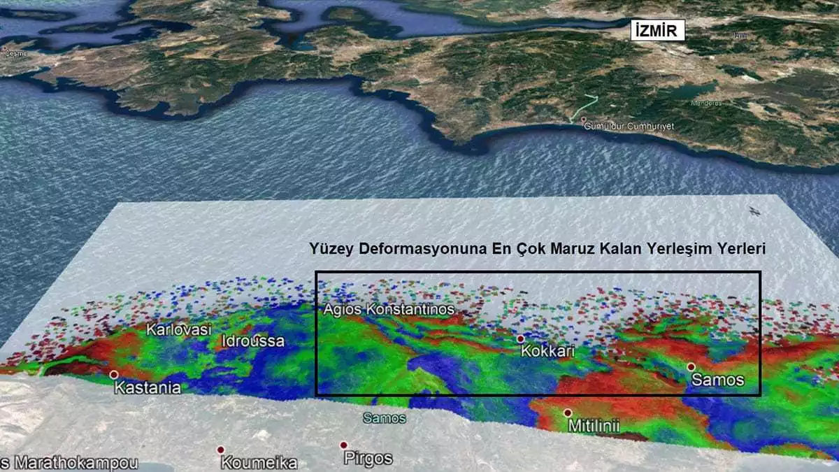 Gebze teknik üniversitesi harita mühendisliği bölüm başkanı prof. Dr. Taşkın kavzoğlu, radar görüntüleri sayesinde sisam adası yakınlarında yaklaşık 11 santimetrelik çökmeyi tespit ettiklerini söyledi.