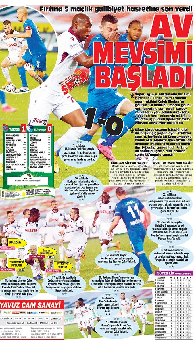 Yeni teknik direktörü Abdullah Avcı yönetiminde çıktığı ilk maçta Büyükşehir Belediye Erzurumspor’u 1-0 mağlup ederek 5 maçlık galibiyet hasretine son veren Trabzonspor’da camia üzerindeki kara bulutlar dağılırken, takımın özellikle ilk yarıda oynadığı futbol da beğenildi.