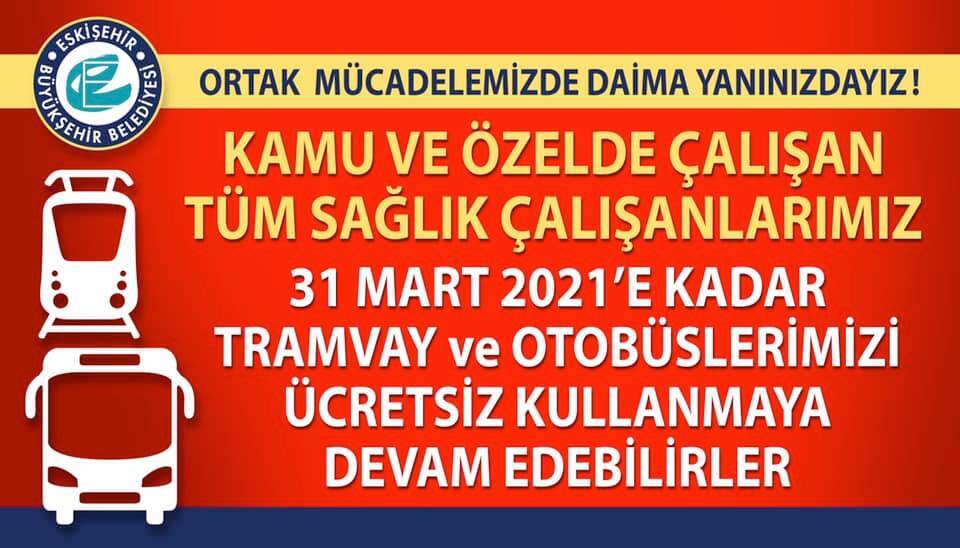 Sağlık çalışanları için ücretsiz toplu taşıma devam edecek