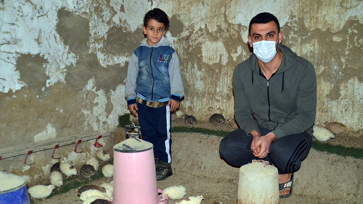 Muş'un Hasköy ilçesinde Mücahit Elçi (24), prematüre dünyaya gelen kardeşi Ayaz'ın gelişimi için yumurtalarını yedirmek için aldığı 8 bıldırcınla çiftlik kurdu.