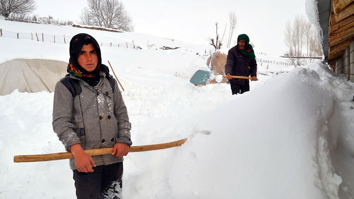 Muş’ta, bir haftadır bahar havası yaşanırken, yeniden başlayan kar yağışı ile yüksek kesimlerdeki köylerde, tek katlı evler kara gömüldü.