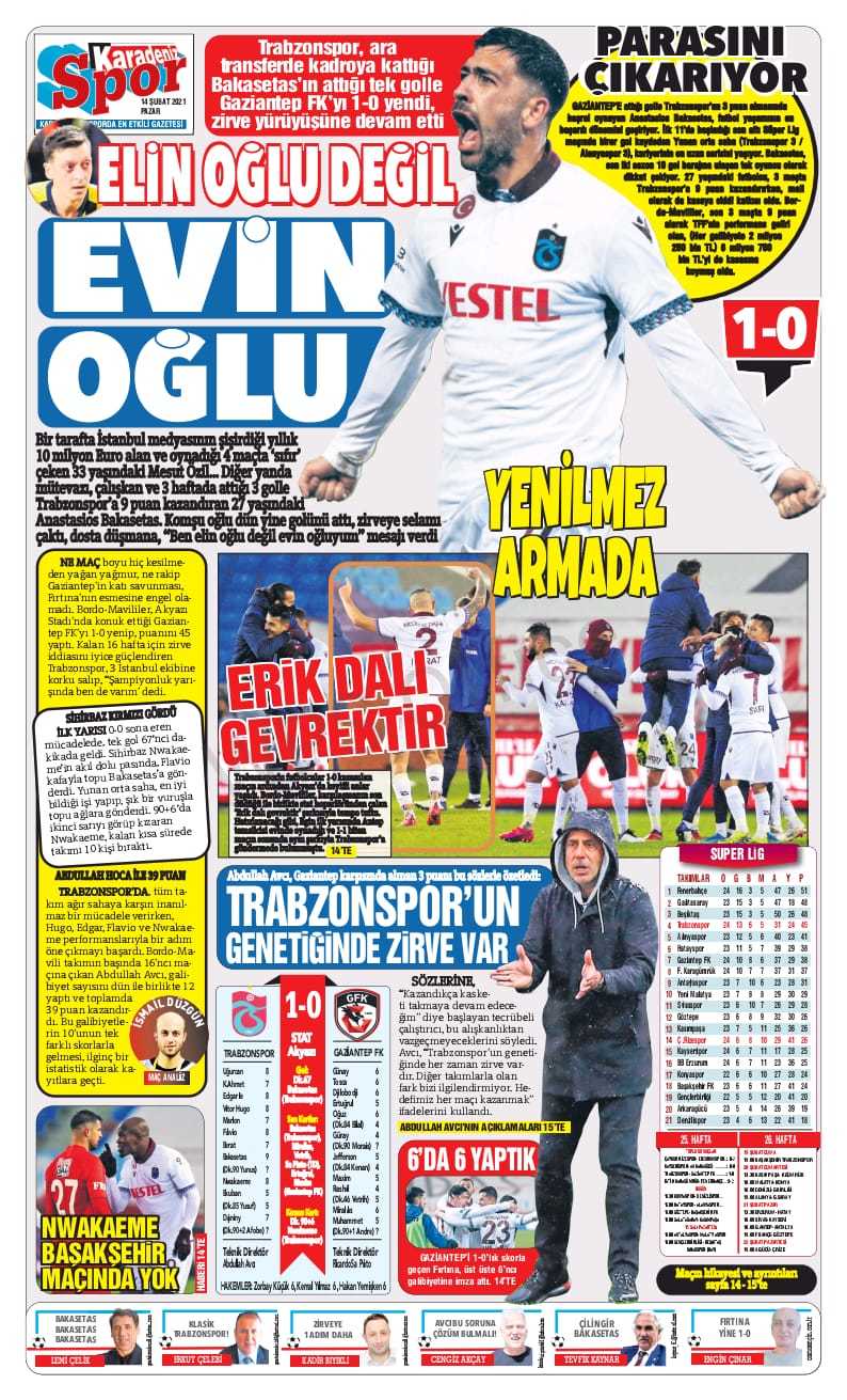 Trabzon'da galibiyet coşkusu manşetlere taşındı