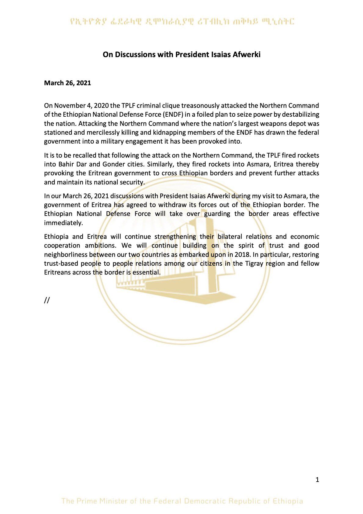 Eritre birliklerini Tigray'dan çekecek