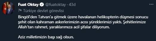 Şehit olan askerler için başsağlığı mesajı