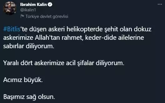 Şehit olan askerler için başsağlığı mesajı