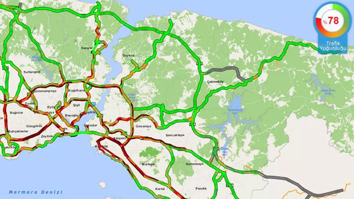 İstanbul'da trafik yoğunluğu yüzde 78