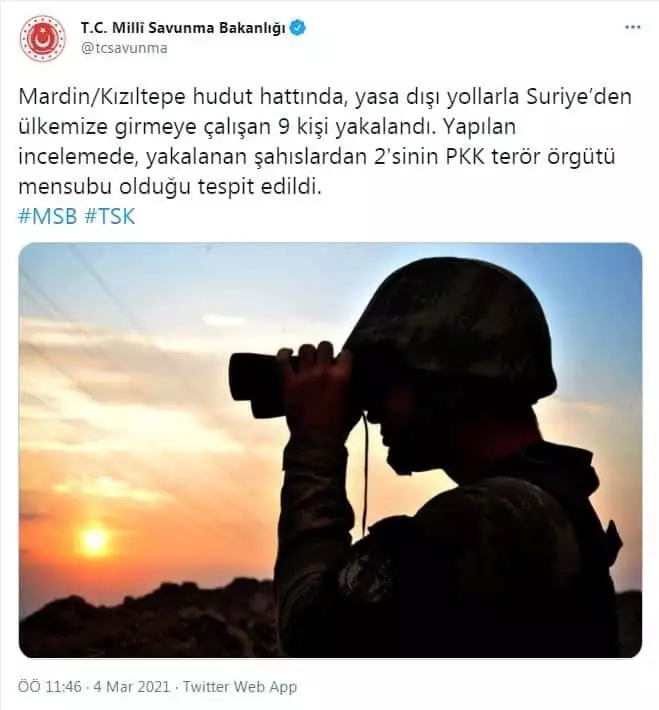 Suriye’den ülkemize girmeye çalışan 9 kişi yakalandı.