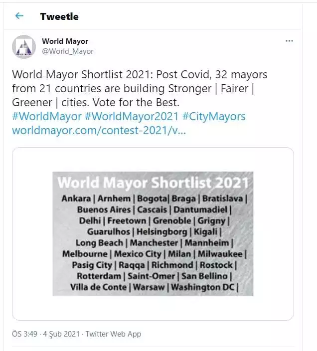 Mansur yavaş 2021 dünya belediye başkanı ödülü'ne aday gösterildi