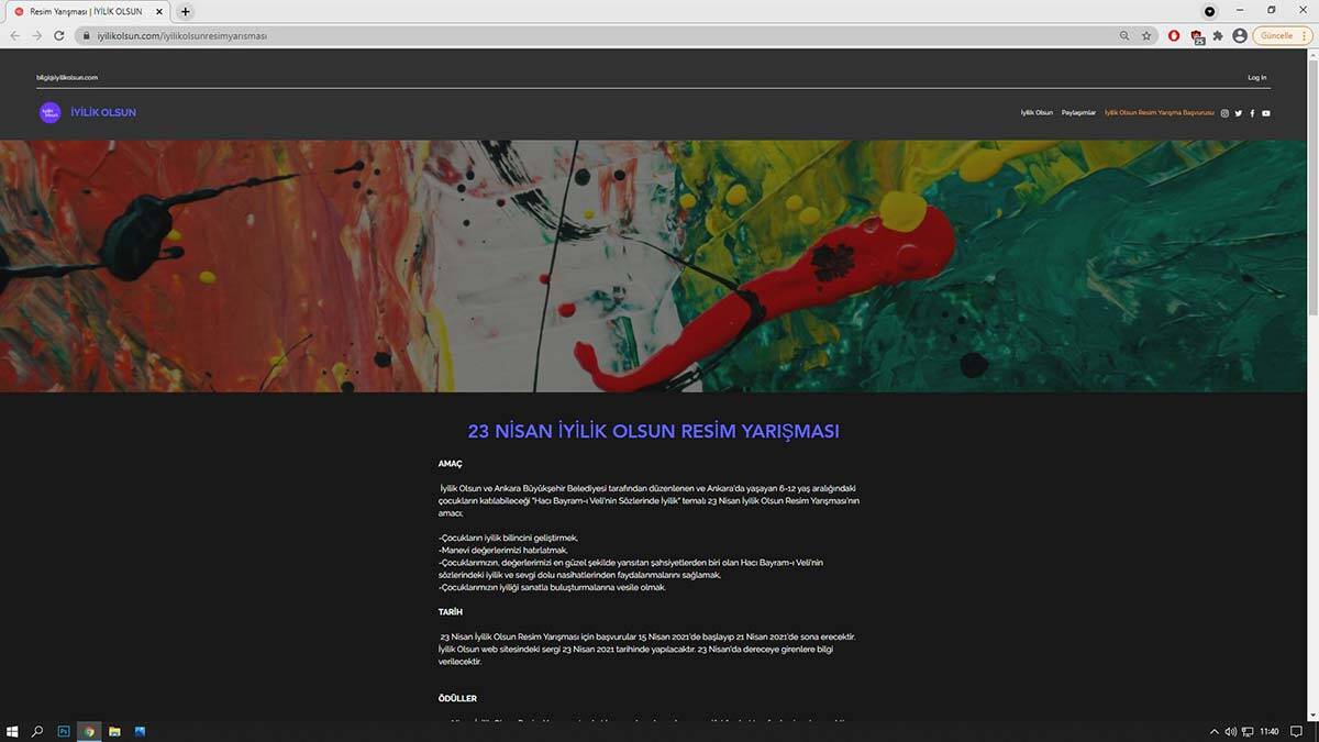 Ankara Büyükşehir Belediyesi, 23 Nisan Ulusal Egemenlik ve Çocuk Bayramı nedeniyle “23 Nisan İyilik Olsun” adıyla bir resim yarışması düzenledi.