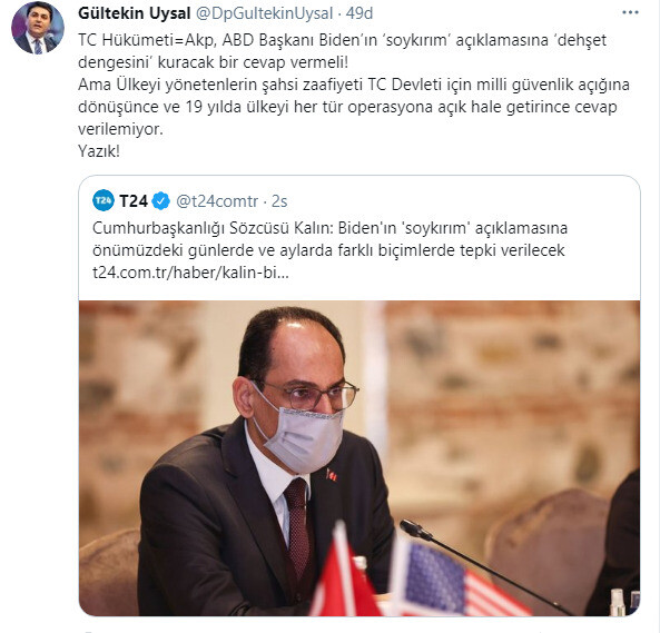 Soykırım açıklamasına ülkeyi yönetenler cevap vermeli