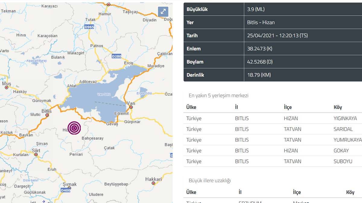 Bitlis'te 19 dakika arayla iki deprem