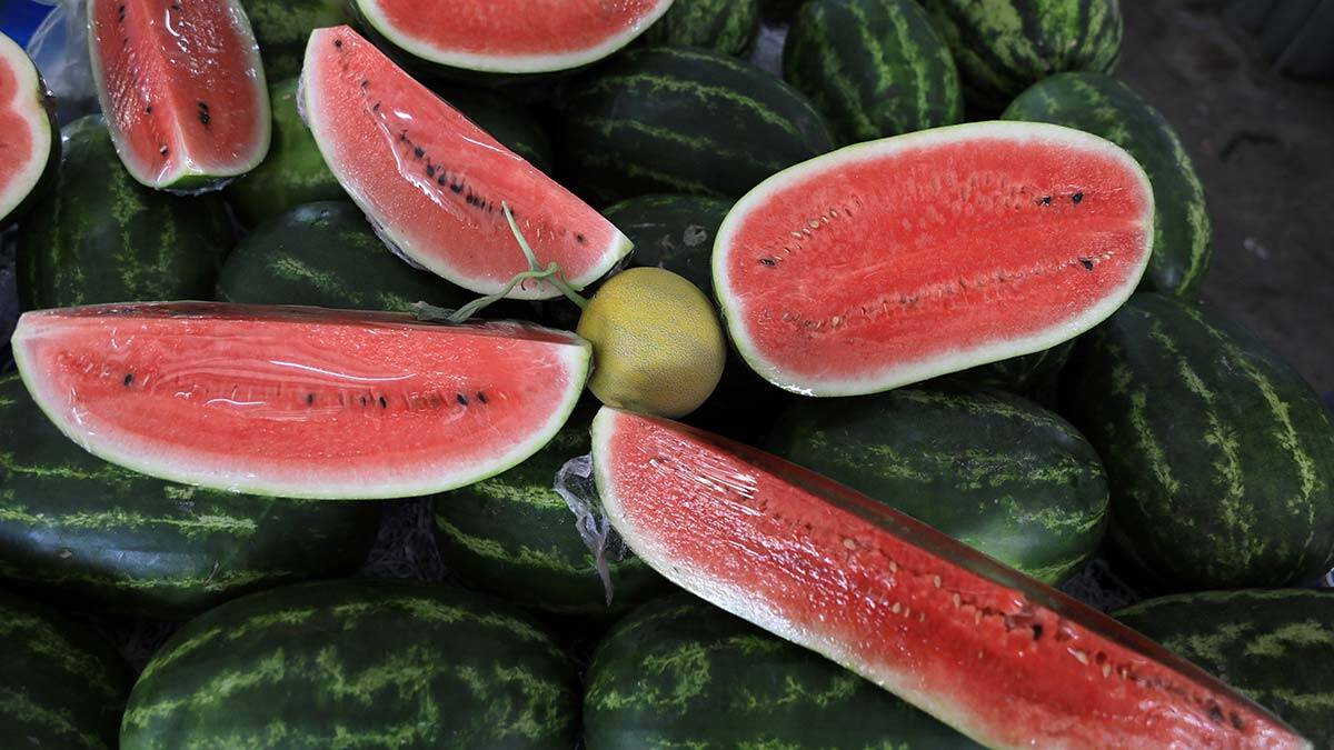 Yaz mevsiminin en çok tüketilen meyvelerinden karpuz tezgaha çıktı. Sezonun ilk karpuzu pazar tezgahına yüksek fiyatla girdi, tanesi 80 lira olan karpuz dilimle satılıyor.