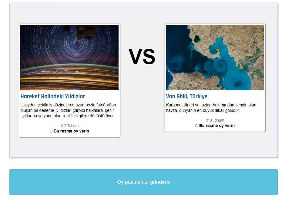NASA düzenlediği 'Dünya Turnuvası' adlı online fotoğraf yarışmasında finale kalan Van Gölü'nün uzaydan fotoğrafı birinci seçildi.