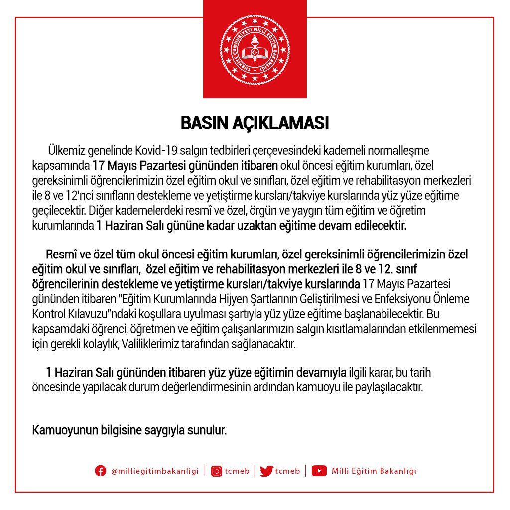 MEB'den yüz yüze eğitim açıklaması