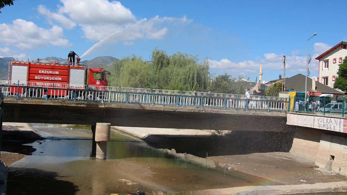 Kuruyan çaydaki balıklara itfaiyeden can suyu