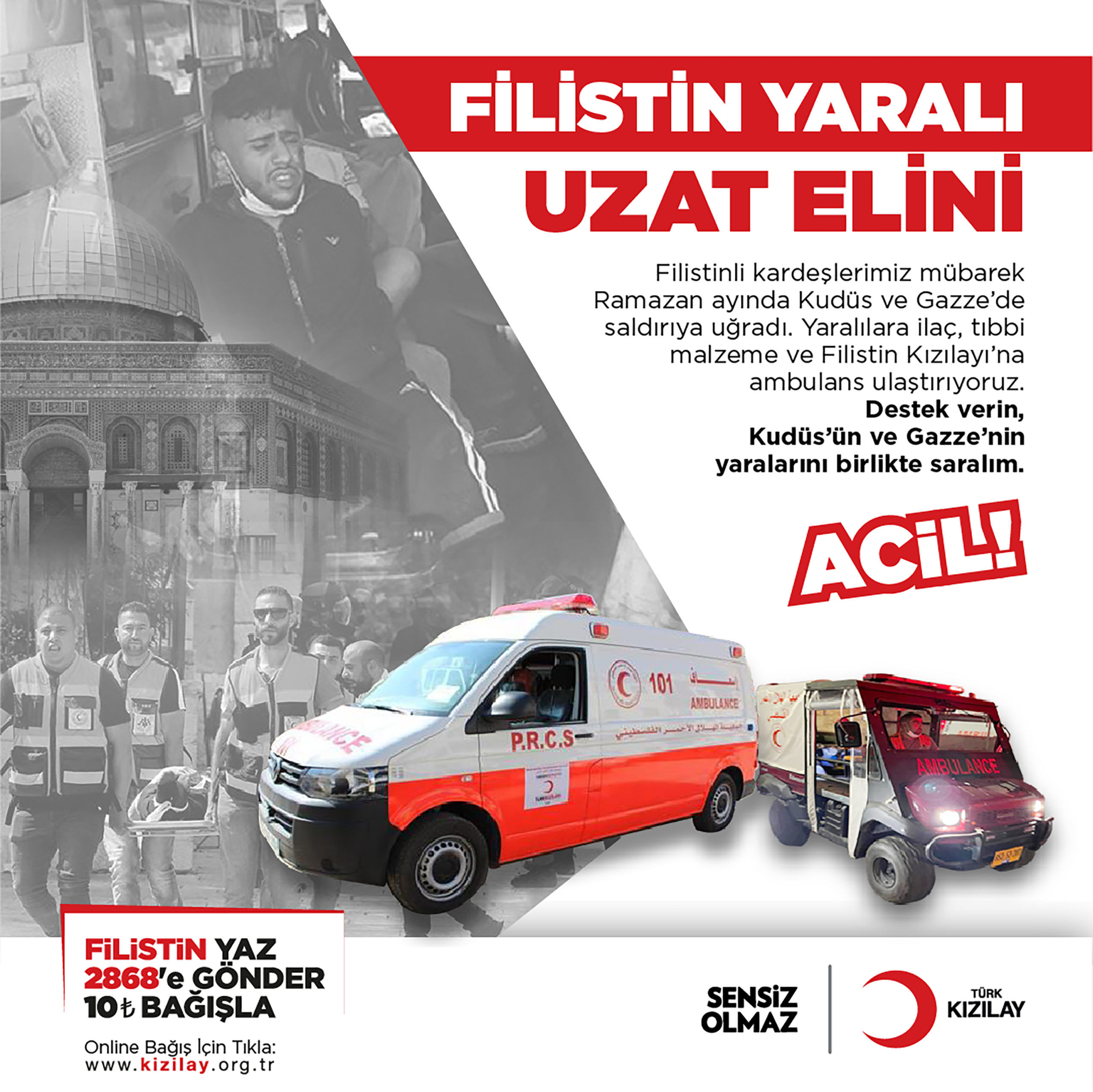 Kızılay'dan Filistin'e acil ilaç ve ambulans yardımı