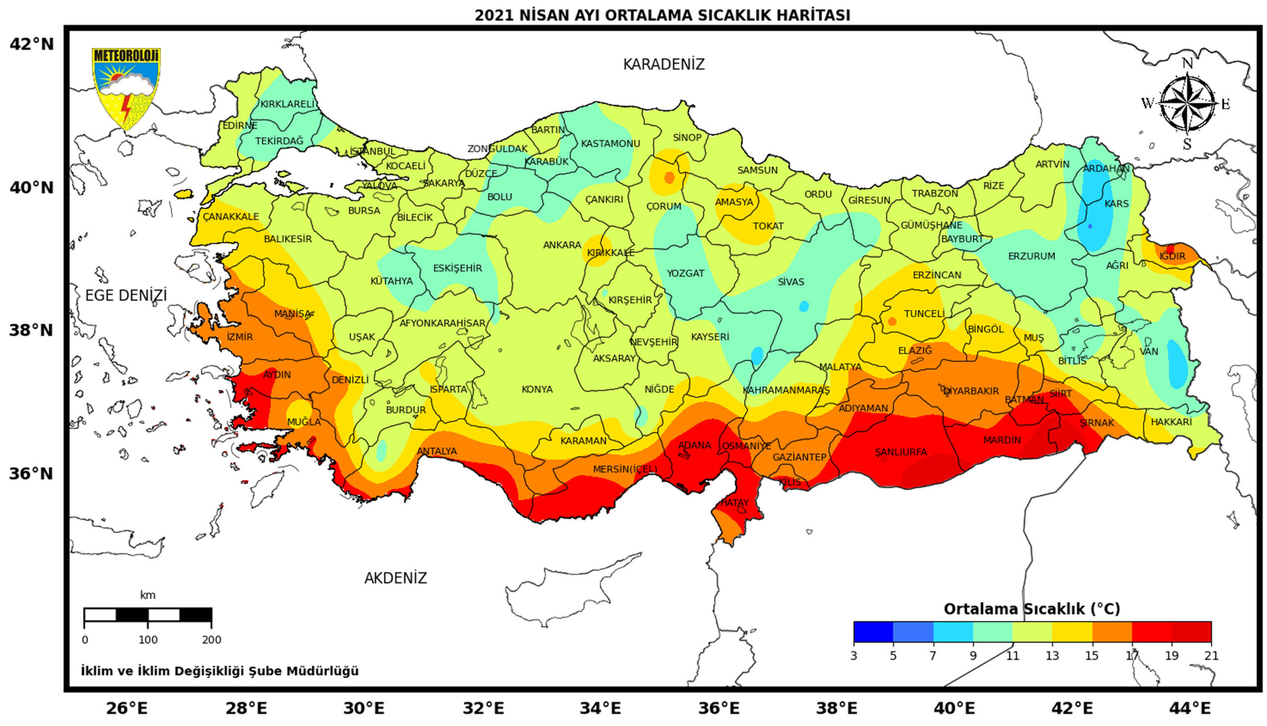Meteoroloji'nin 2021 Yılı Nisan Ayı Ortalama Sıcaklıklarının 1981-2010 Normallerine Göre Mukayesesi raporunda ise ortalama sıcaklıkların İpsala ve Samandağ çevrelerinde mevsim normallerinin altında yaşandığı belirtildi.