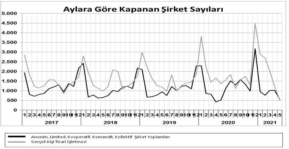 Türkiye genelinde kurulan şirket sayısı, Mayıs'ta yıllık bazda yüzde 30.3 ve aynı dönemde kapanan şirket sayısı yüzde 8.4 arttı.