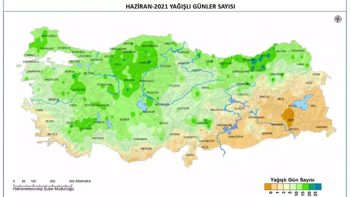 2021 haziran ayı yağışları ise türkiye genelinde normaline göre yüzde 20,5 artış gösterdi. Türkiye geneli haziran ayı yağış ortalaması 37,1 mm ölçüldü, normali ise 30,8 mm olarak açıklandı. Geçen yılın haziran ayının ortalaması 39,5 mm'lik yağışa göre yüzde 6 azaldı.