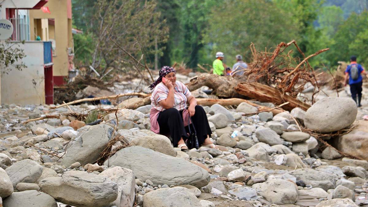 Ayancık'ta tomruklar dereyi tıkadı