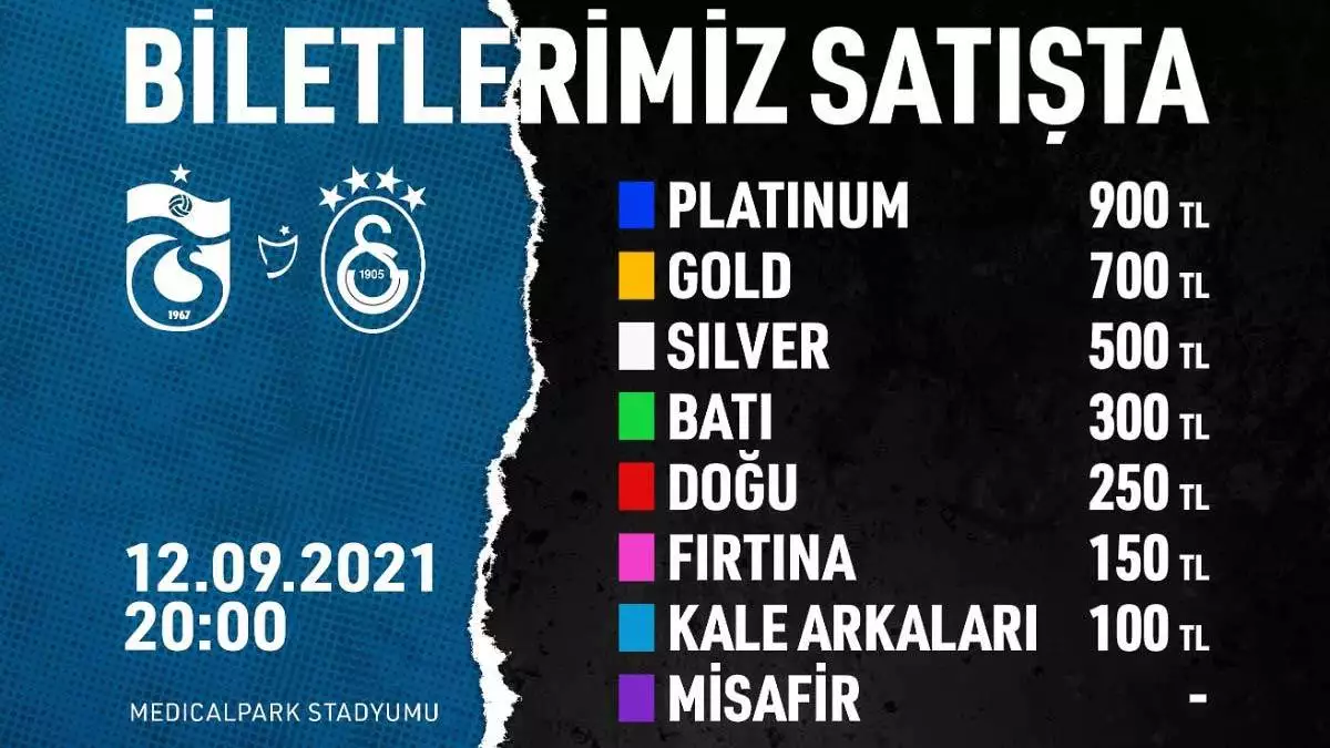 Trabzonspor'un galatasaray maçı için biletler satışta
