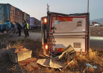 Yük treni hemzemin geçitte kamyonete çarptı