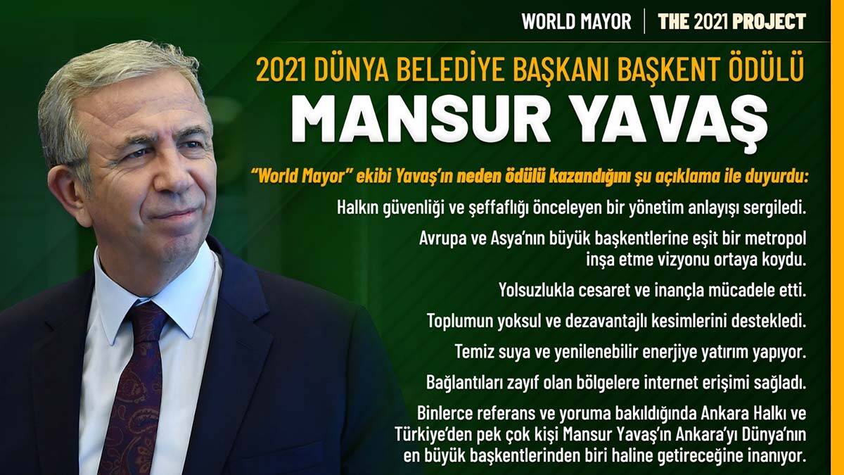 Dünya Belediye Başkanı Başkent Ödülü Mansur Yavaş'ın
