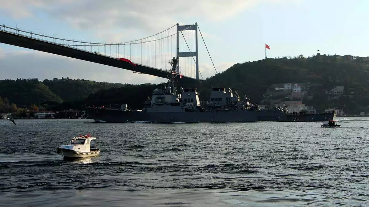 Güvenlik önlemleri altında yaklaşık 1 saatte boğaz geçişini tamamlayan destroyer karadeniz'e açıldı