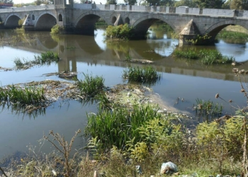 Tunca Nehri'nin yüzeyinde çöp öbekleri oluştu