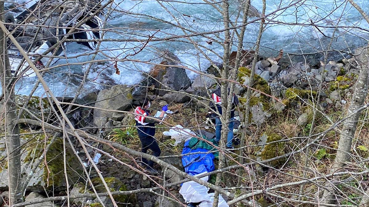 Ters dönen araçtaki sürücü Şaban Turan ile Yaşar Turan, Çağla Göktaş, Koray Göktaş ve Halil Turan çıkarıldı