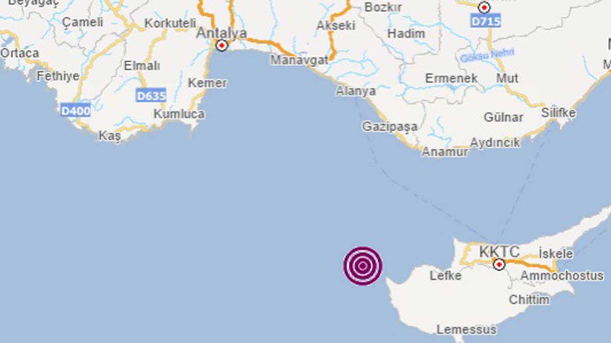 Akdeniz'de 4.3 büyüklüğünde deprem