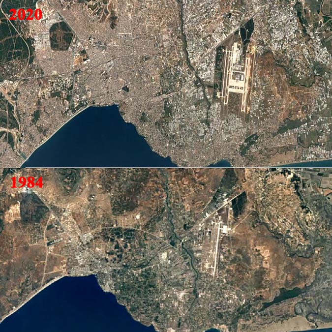 Son yıllarda aldığı göçle nüfusu artan Antalya'daki betonlaşma hızı, 1984 ve 2020 yılları arasında çekilen uydu fotoğraflarıyla belgelendi.