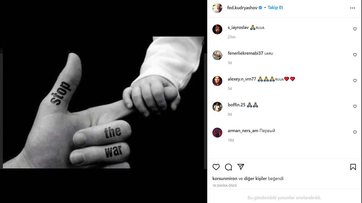 Fedor Kudryashov, sosyal medya hesabından yaptığı paylaşımla Rusya'nın Ukrayna'ya düzenlediği harekata tepki gösterdi.