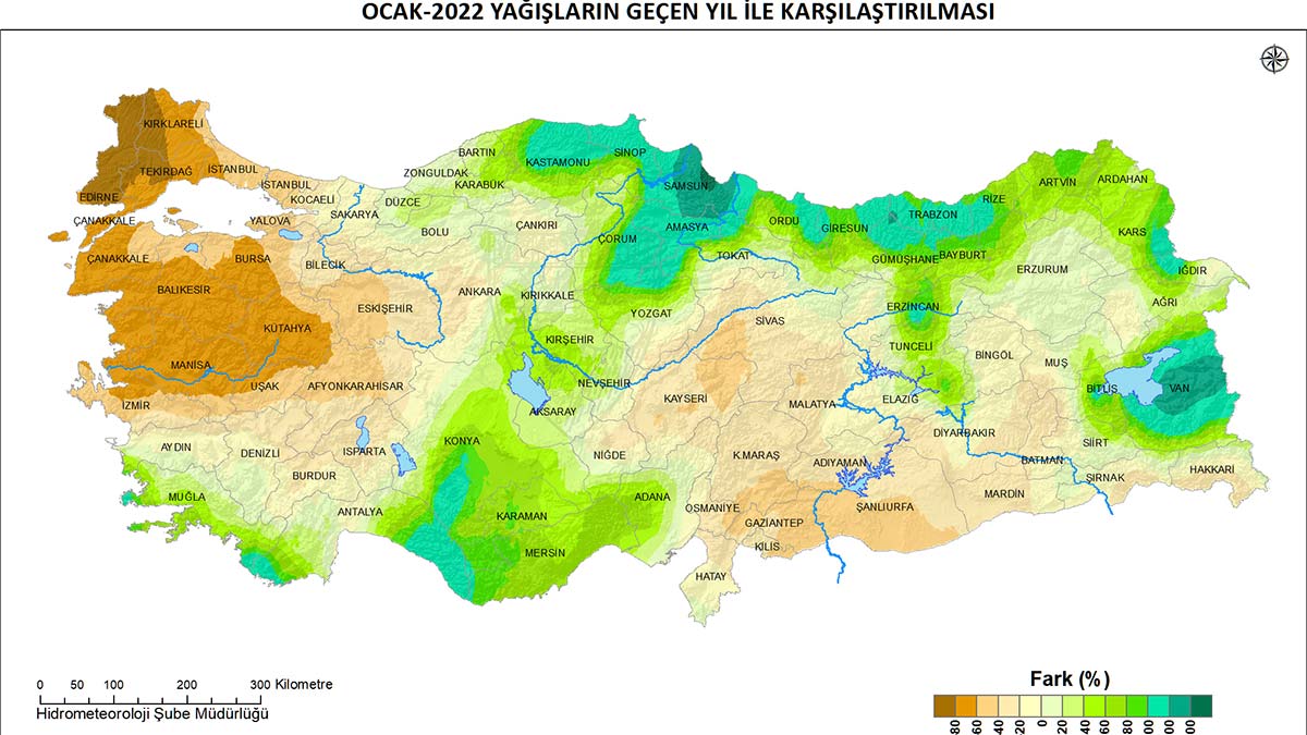 Meteoroloji Genel Müdürlüğü raporlarına göre, ocak ayında yağış artışı yaşandı. 278,4 mm ile Rize en çok, 25,0 mm ile Iğdır en az yağış alan iller oldu.