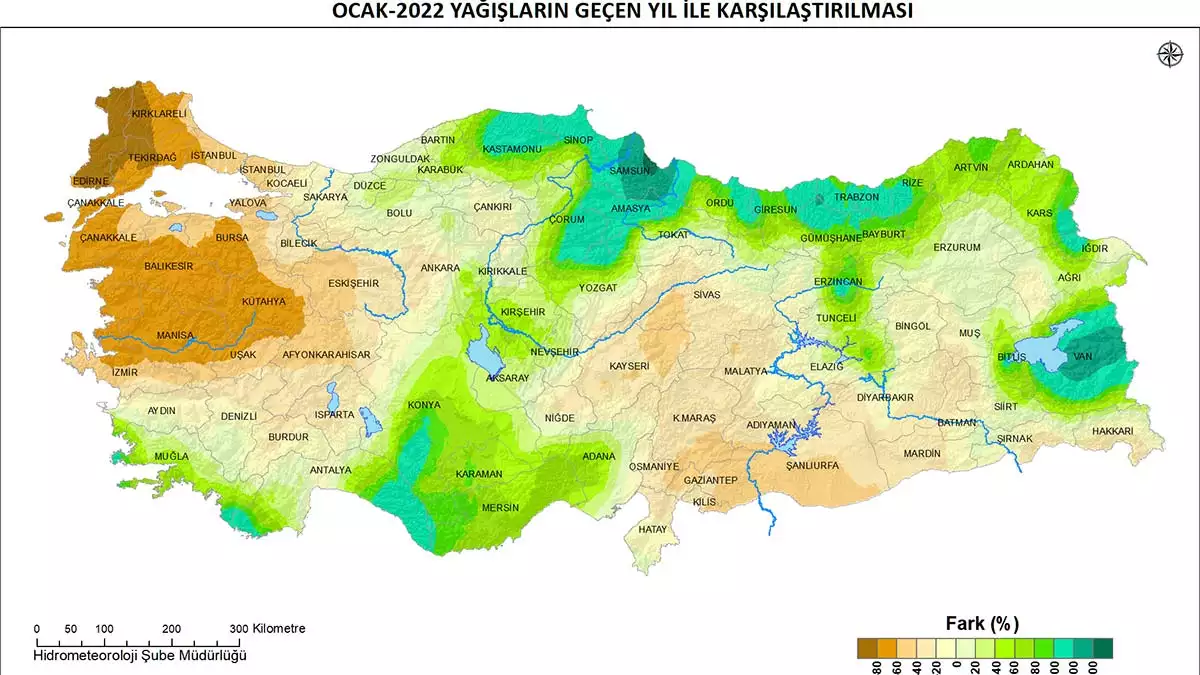 Meteoroloji genel müdürlüğü raporlarına göre, ocak ayında yağış artışı yaşandı. 278,4 mm ile rize en çok, 25,0 mm ile iğdır en az yağış alan iller oldu.