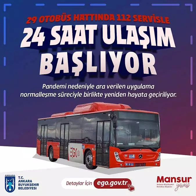 Ankara'da 24 saat ulaşım başlıyor