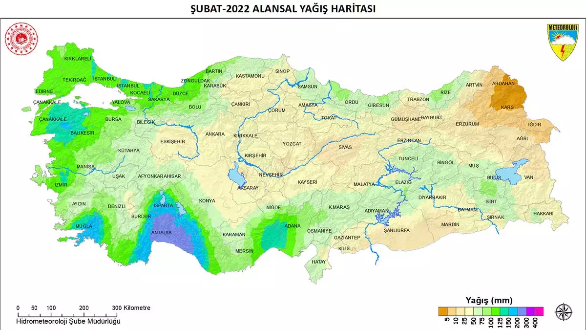 Şubat ayında yağışlar, geçen yılın aynı dönemine göre yüzde 87 arttı. 2021 yılı şubat ayında metrekareye ortalama 32,9 kilogram yağış düştü, bu rakam 2022'de 61,4 kilogram oldu.