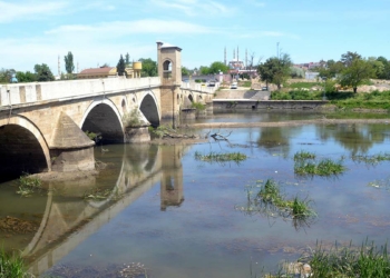 Debisi düşen Tunca Nehri otla kaplandı