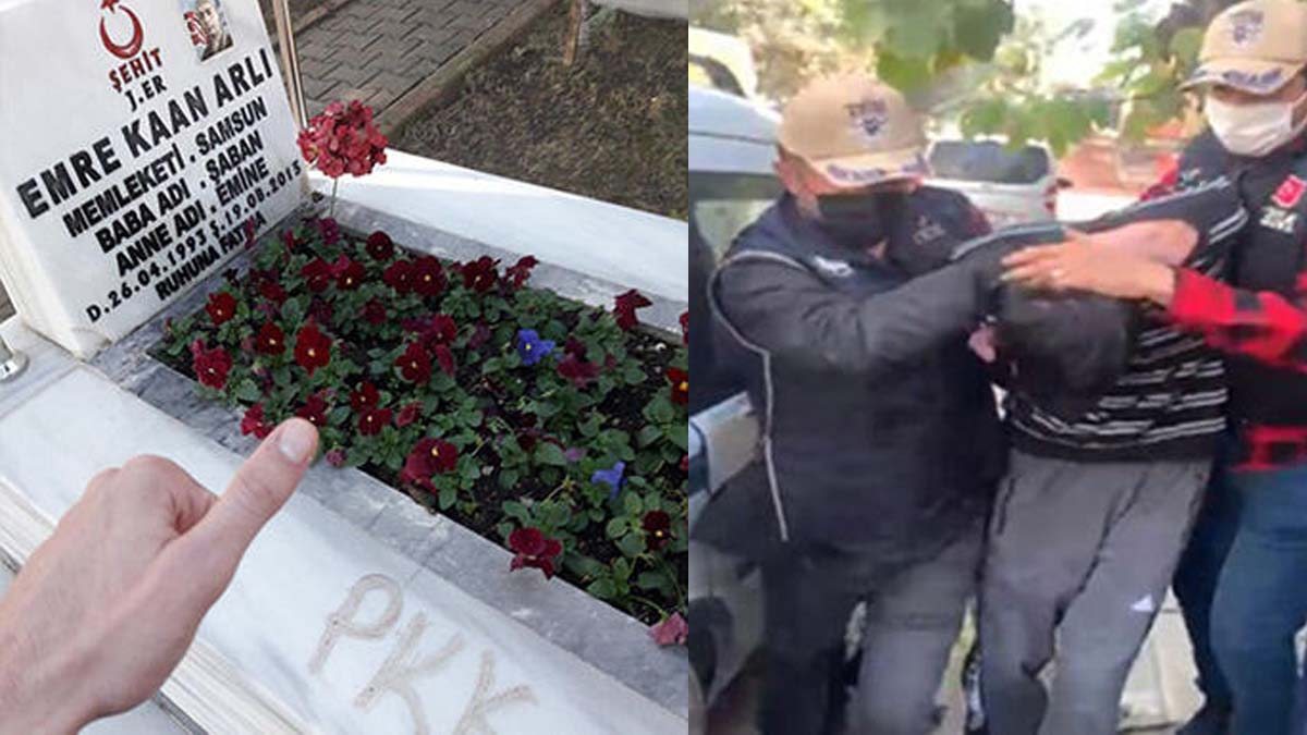 Şehit mezarlarına PKK yazan sanığa tahliye