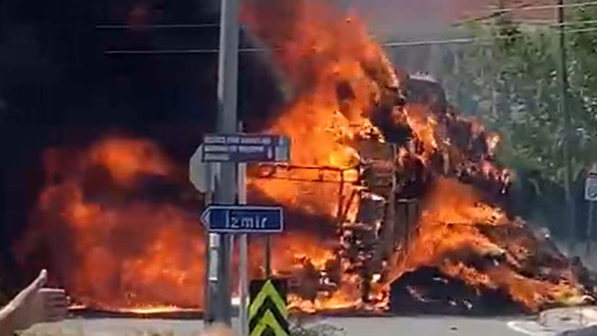 Elektrik tellerine temas eden kamyon yandı