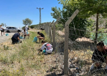 AHBAP üyesi gençler 97 torba çöp topladı
