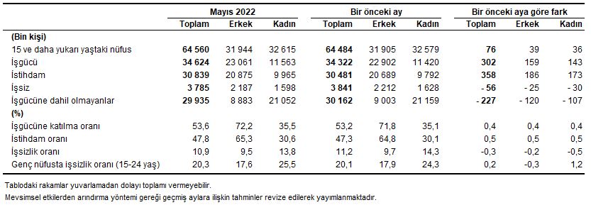 Türkiye İstatistik Kurumu Mayıs ayı işsizlik rakamlarını açıkladı. Mevsim etkisinden arındırılmış işsizlik oranı %10,9 seviyesinde gerçekleşti