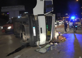 Bursa'da talaş yüklü kamyonet devrildi; 2 yaralı