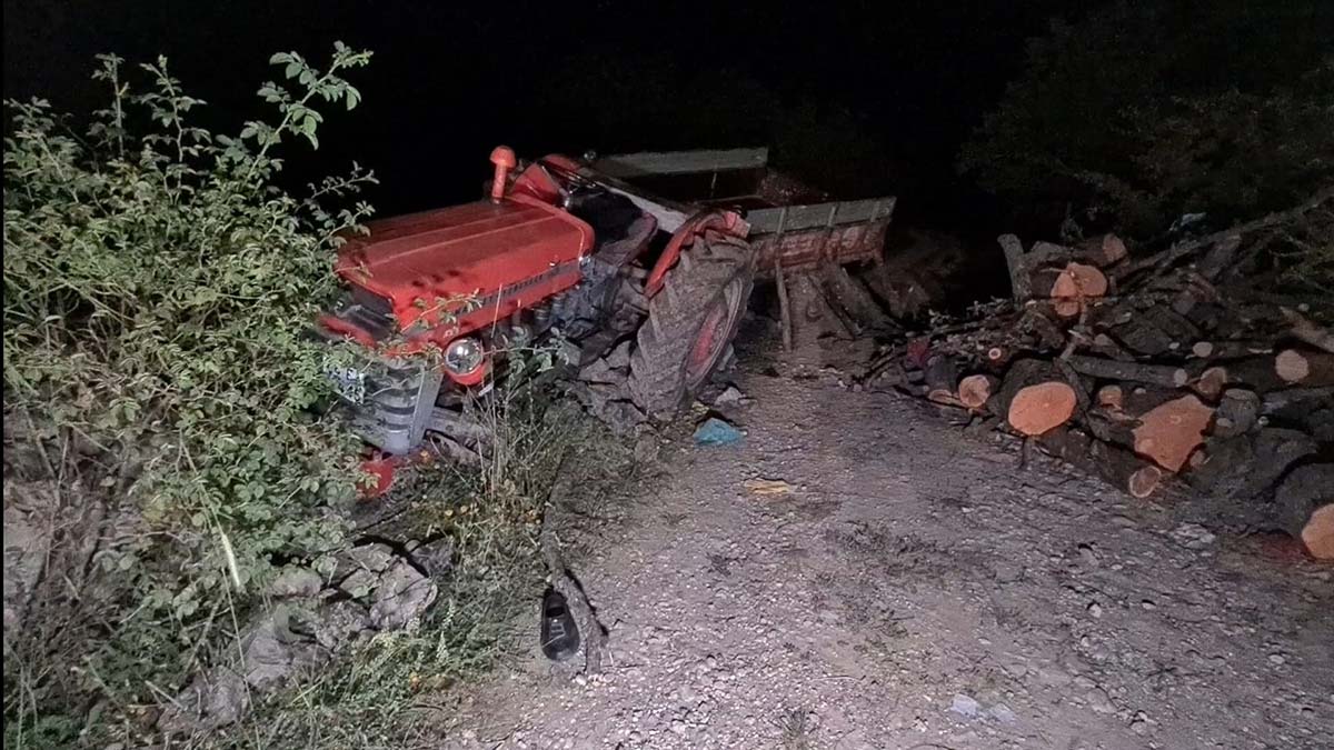 Odun yüklü traktör devrildi 2 kişi öldü