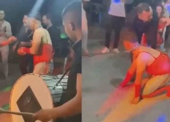 Damada kadın iç çamaşırı giydirip tasma taktılar