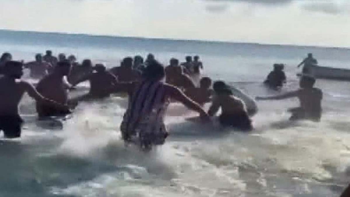 Denize giren iki grup arasında kavga