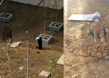 Eşini toprağa gömdü, başında dua etti